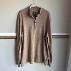 Jos A Bank 1/4 Zip Sweater 100% Merino Wool Traveler Tan